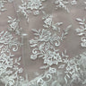 1 Yard - Corded Bridal Lace Fabric Embroidered on 100% Polyester Net Mesh Ivory with Silver - 53"