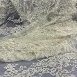 Beaded Chantilly Lace Fabric with Eyelash Scallop, Off White, 3 Yards x 56"