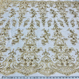 Beaded Corded Bridal Lace Fabric on Polyester Net Mesh