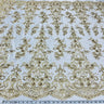 Beaded Corded Bridal Lace Fabric on Polyester Net Mesh