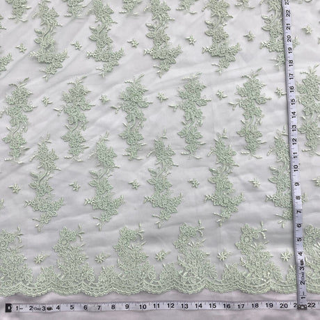 Corded Bridal Lace Fabric Embroidered on Polyester Net Mesh 54"