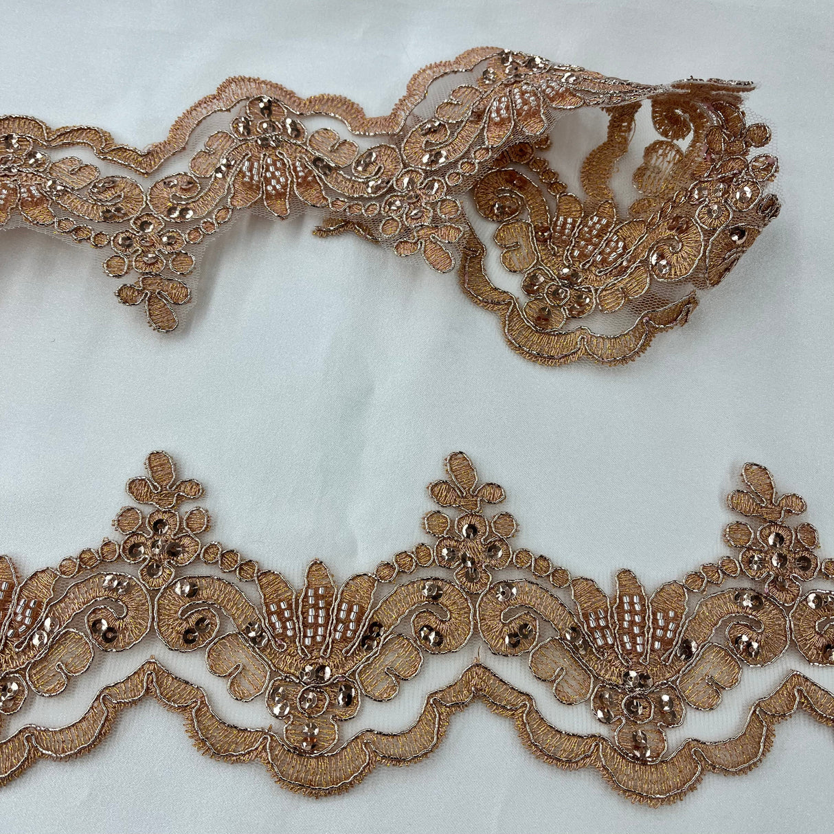Beaded Corded Lace Trimming 100 Percent Polyester Net Mesh Fabric - Embroidered, 3" Wide, Multiple Colors (1 Yard)