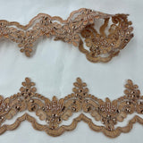 Beaded Corded Lace Trimming 100 Percent Polyester Net Mesh Fabric - Embroidered, 3" Wide, Multiple Colors (1 Yard)