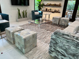 Fade Mocha White Patchwork Cowhide Fabric - Brown/White Faded, Area Rug, 5' X 7', 8' X 10', 9' X 12' (1 Unit)