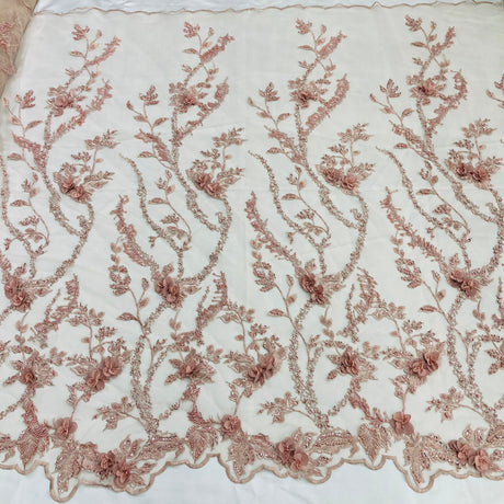 Beaded 3D Floral Lace Mesh