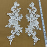 1 Pair 15" x 3.5" Beaded & Corded Floral Lace Applique Embroidered on 100% Polyester Net Mesh