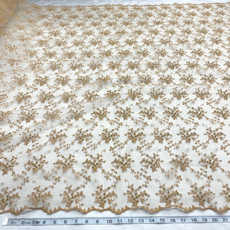 Beaded Lace Fabric on Polyester Net Mesh 53"