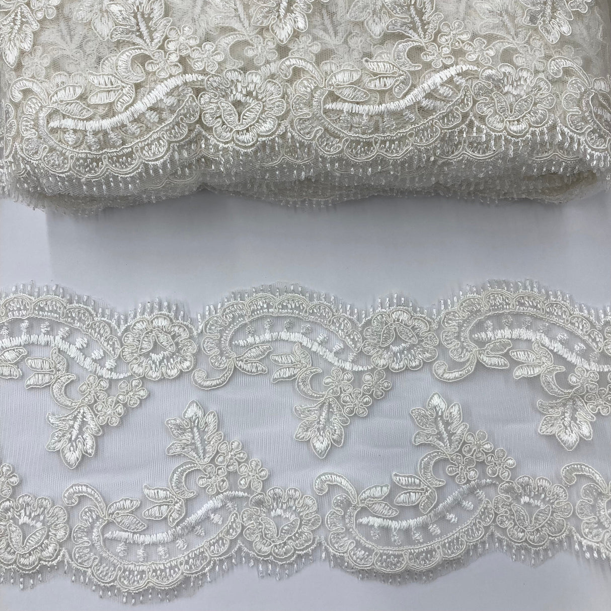 Corded Lace Trim 5" Embroidered Net Mesh