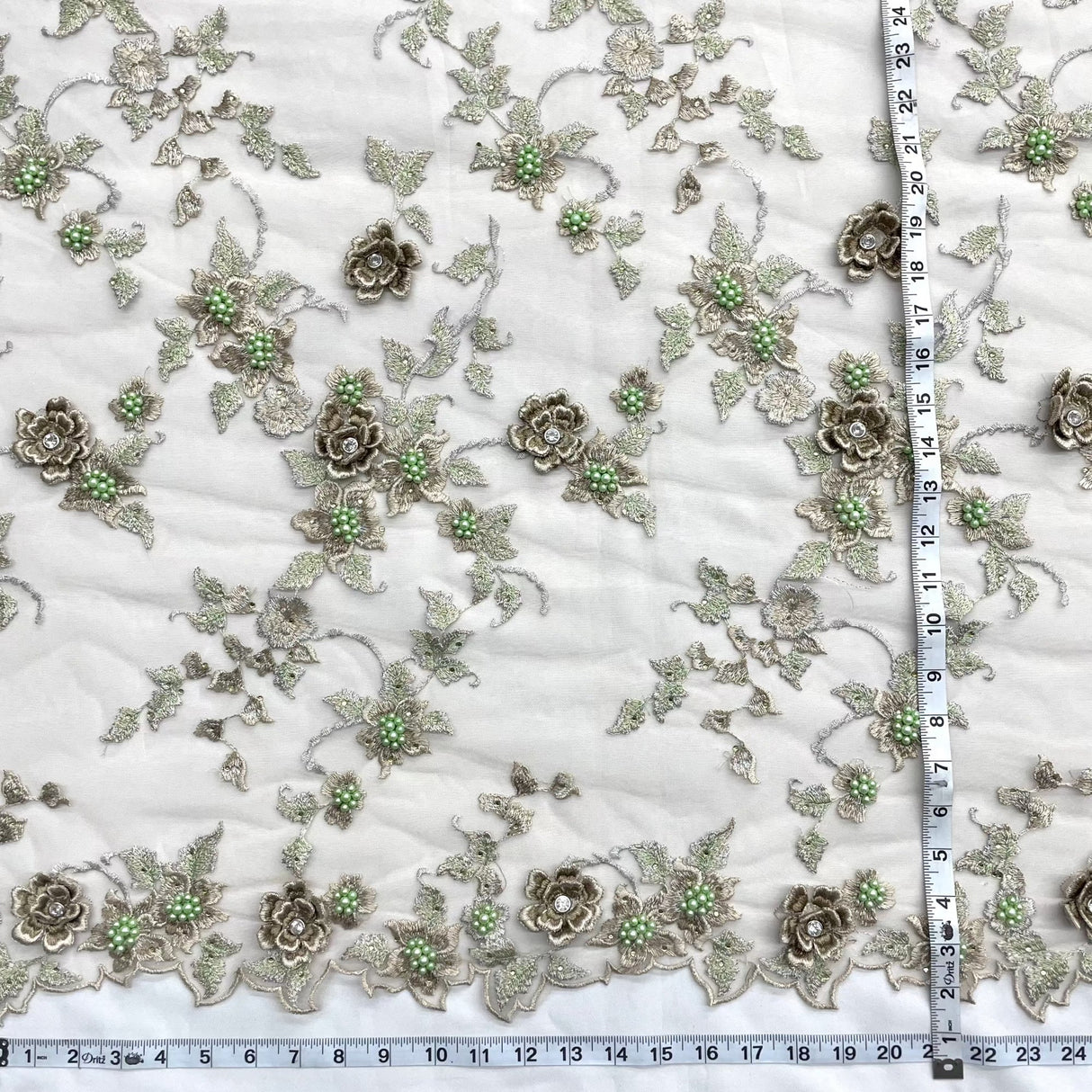Beaded 3D Floral Lace Fabric