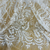 1 Yard Beaded Lace Fabric Embroidered on 100% Polyester Net Mesh 56" Wide