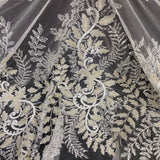 Beaded Sequined Lace Fabric on Polyester Net Mesh