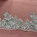 Beaded Corded Floral Lace Trimming 100 Percent Polyester Net Mesh Fabric - White, Gold Metallic, Silver Metallic, Ivory, 6.5" Width (1 Yard)