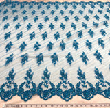 Beaded Corded Lace Fabric - Embroidered On 100% Polyester Net Mesh, 53" Width, 6 Colors (1 Yard)