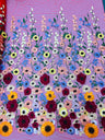 Multi Color Sun Flower 3D Design Embroidered Mesh Lace Fabric - Multi Color Sun Flower, Double Scallop, 48/50" Width (1 Yard)