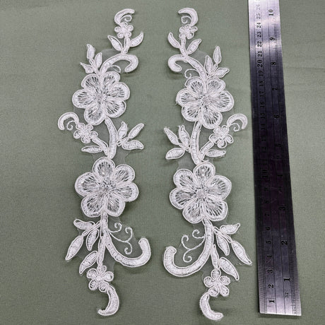 Beaded Corded Lace Applique on Polyester Organza
