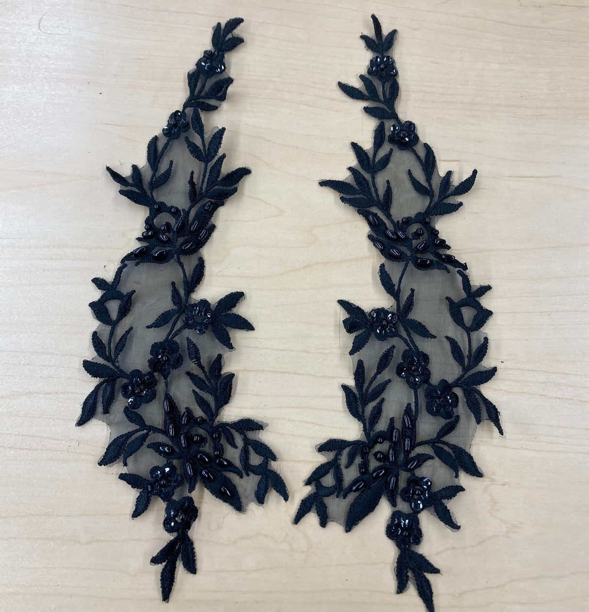 Beaded Floral Lace Applique 100 Percent Polyester Organza Fabric - Beaded Floral Applique, 10" X 2.5" (1 Pair)