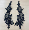 Beaded Floral Lace Applique 100 Percent Polyester Organza Fabric - Beaded Floral Applique, 10" X 2.5" (1 Pair)