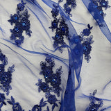 1 Yard - Beaded & Corded Lace Fabric Embroidered on 100% Polyester Net Mesh - Ivory - 53"