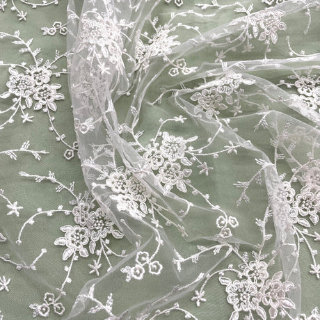 Corded Bridal Lace Fabric Ivory Mesh