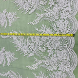 1 Yard Stunning Beaded and Corded Bridal Lace Fabric Embroidered on Polyester Net Mesh