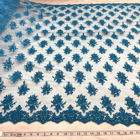 Corded Bridal Lace Fabric - Embroidered Floral Pattern, 52" Width (1 Yard)