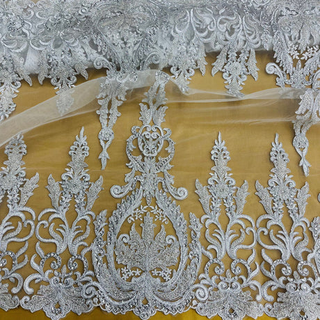 Beaded Corded Bridal Lace Fabric