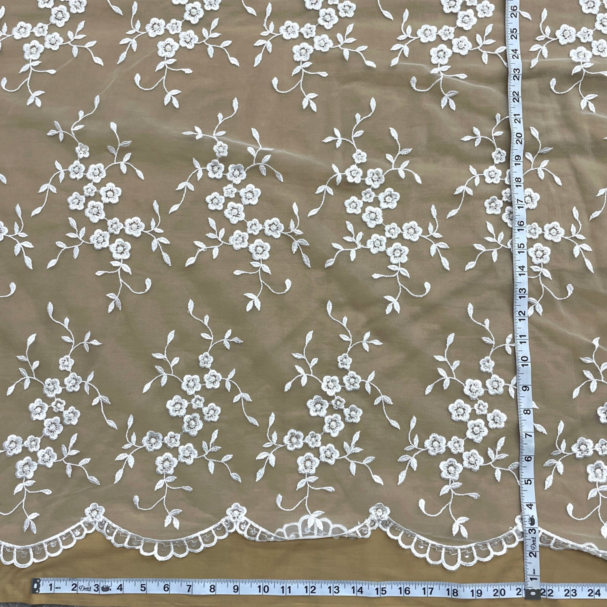 Beaded Lace Fabric on Polyester Net Mesh