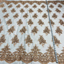 Beaded Corded Lace Fabric - Embroidered On 100 Percent Polyester Net Mesh, 56" Width (1 Yard)