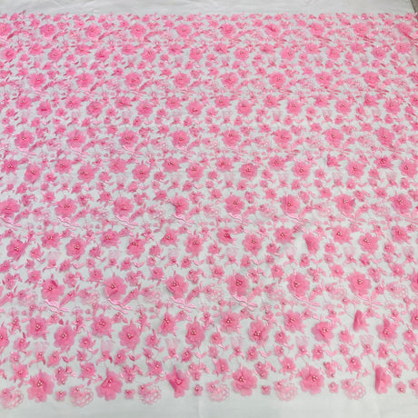 Beaded 3D Floral Lace Fabric - 100 Percent Polyester Lace Fabric, 3D Floral Embroidery, 49" Width, 9 Colors (1 Yard)