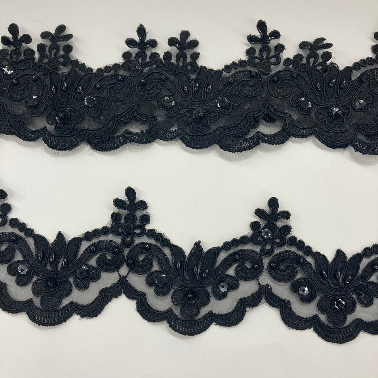Beaded Corded Lace Trim Organza