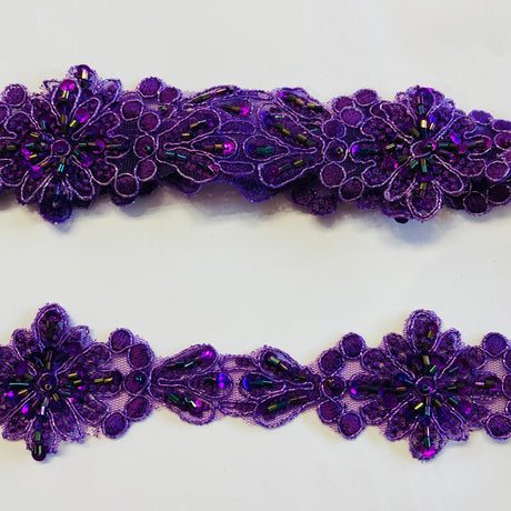 Beaded Corded Lace Trim Purple