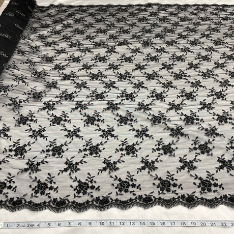 Beaded Lace Black Mesh Fabric