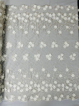 Lia 3D Floral Design Lace Fabric - Beaded Mesh, Double Scallop, 54" Width (1 Yard)