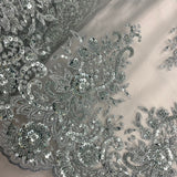 Beaded Lace Fabric on Polyester Net Mesh 50"