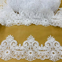 Corded Lace Trim Embroidered Net Mesh 4"
