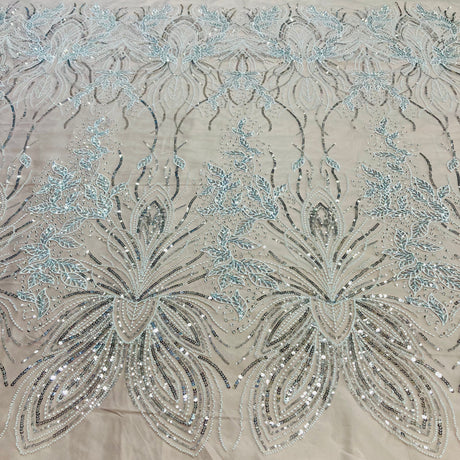 Beaded Lace Fabric on Polyester Net Mesh