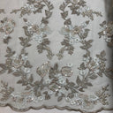 Beaded Lace Fabric on Polyester Net Mesh 54"