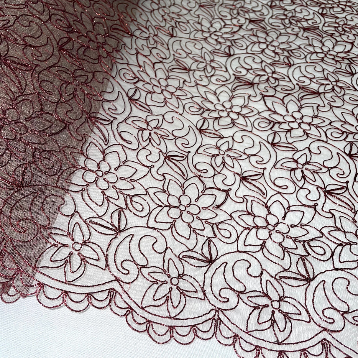 Embroidered Corded Bridal Lace Fuchsia