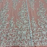 1 Yard Beaded and Corded Bridal Fabric Lace Embroidered on Polyester Net Mesh