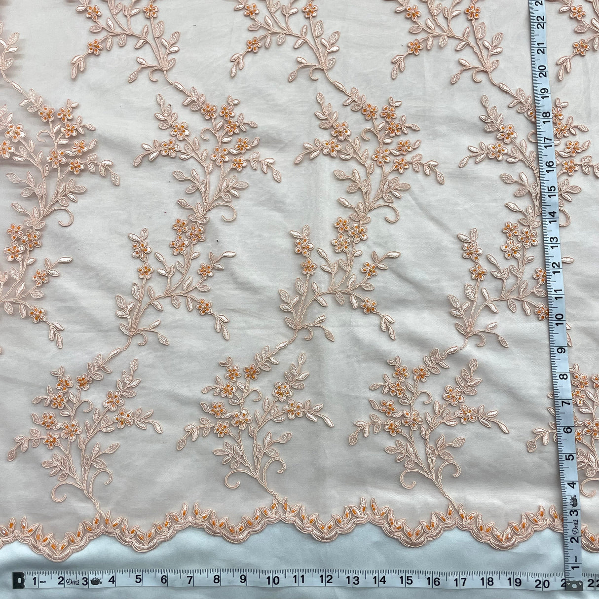 Beaded Corded Bridal Lace Fabric 52" Peach Lime Green
