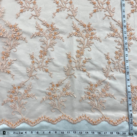 Beaded Corded Bridal Lace Fabric 52" Peach Lime Green