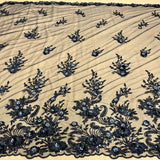 Beaded 3D Floral Lace Polyester Fabric - Black, Dusty Rose, Vanilla, 51" Width (1 Yard)