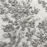 1 Yard Silver Beaded Embroidered Lace Fabric – 54"