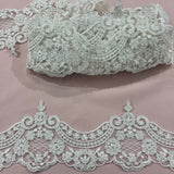 Beaded Corded Lace Trimming White