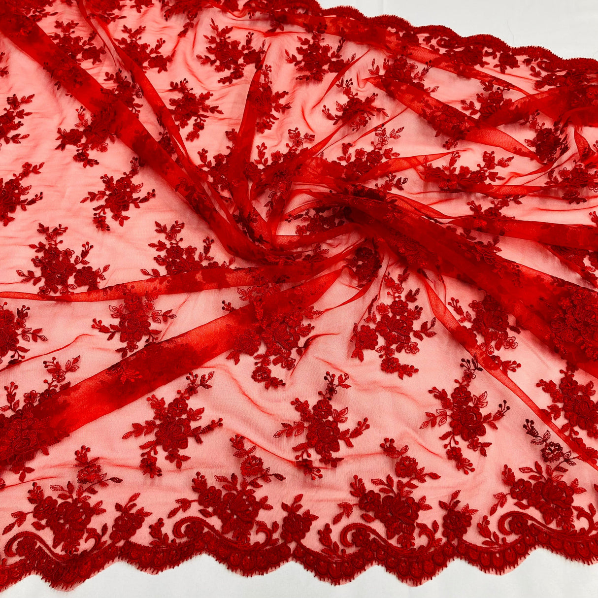 Corded Bridal Lace Fabric on Polyester Net Mesh