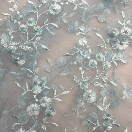 Beaded Lace Fabric on Polyester Net Mesh 54"