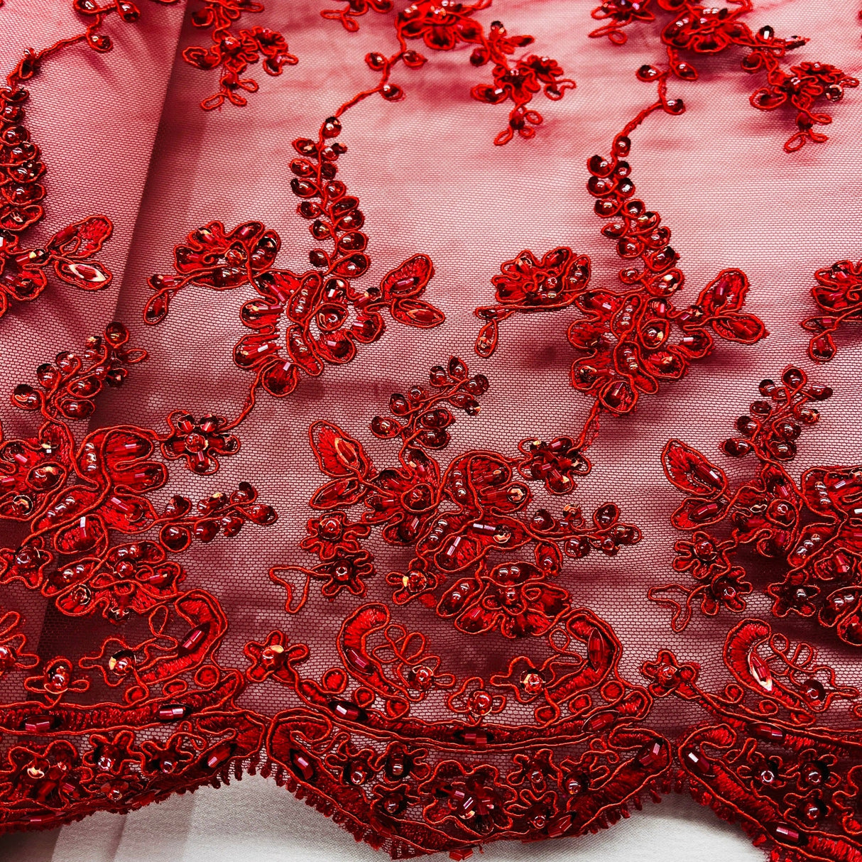 Beaded Corded Lace Mesh