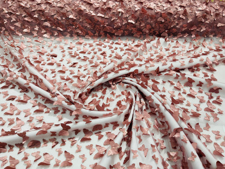 3D Butterfly Metallic Design Polyester Fabric - Metallic Butterfly Embroidery, Mesh Lace, 58" Width (1 Yard)