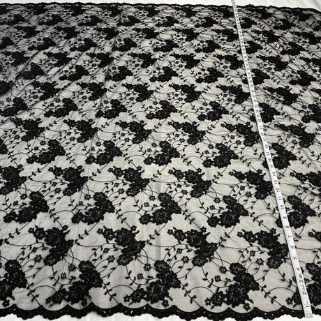 1 Yard Regal Beaded and Corded Lace Fabric Embroidered on Polyester Net Mesh