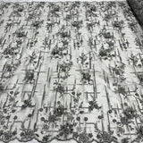 1 Yard Beaded Rhinestone 3D Floral Lace Fabric Embroidered 100 Percent Polyester Net Mesh 50 inch Width